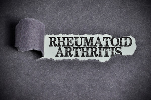 The words “rheumatoid arthritis” under torn paper