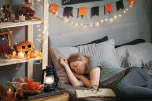 a person sleeping during Halloween 