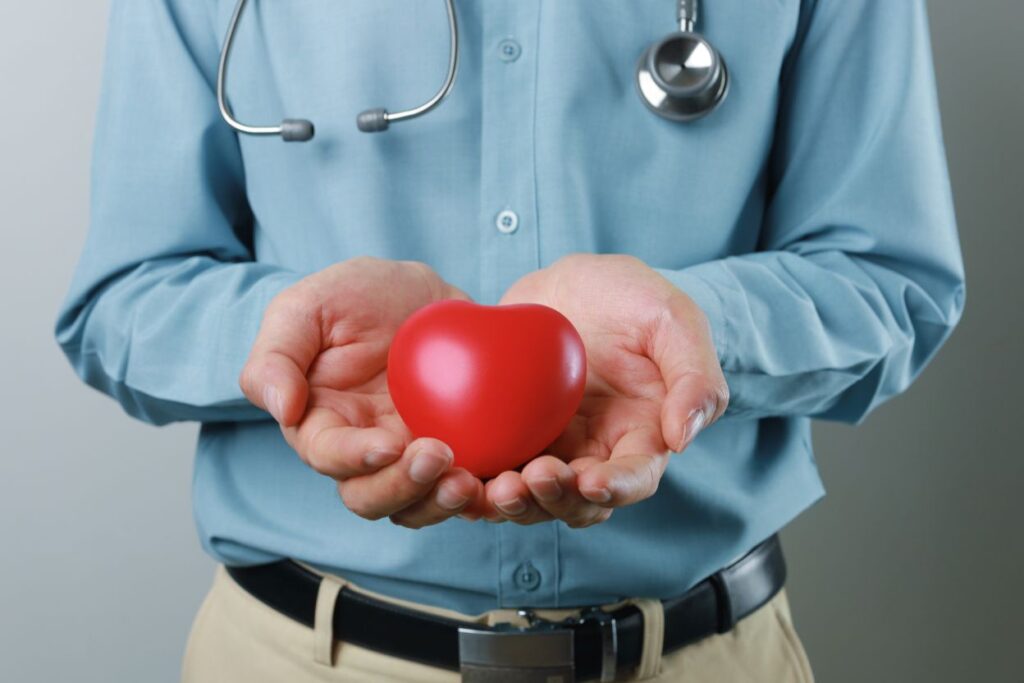 A doctor holding a heart